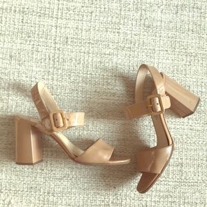 Prada beige patent leather city sandals